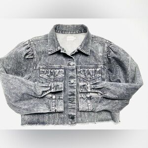 Alice + Olivia stonewashed Black Denim Cropped Jacket Large EUC